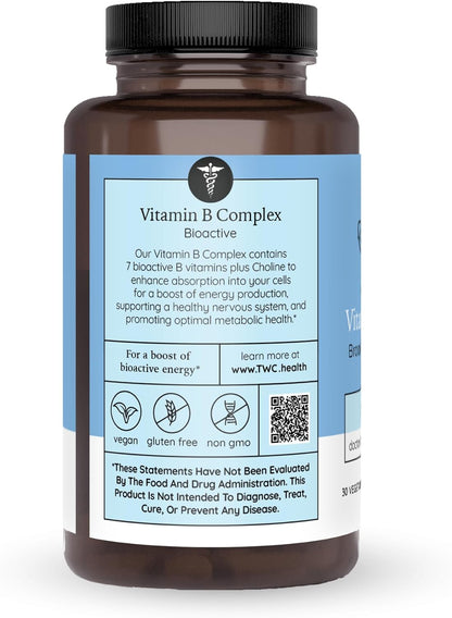 The Wellness Company Vitamin B Complex – Methylated B Vitamins for Energy and Focus, 30 Capsules