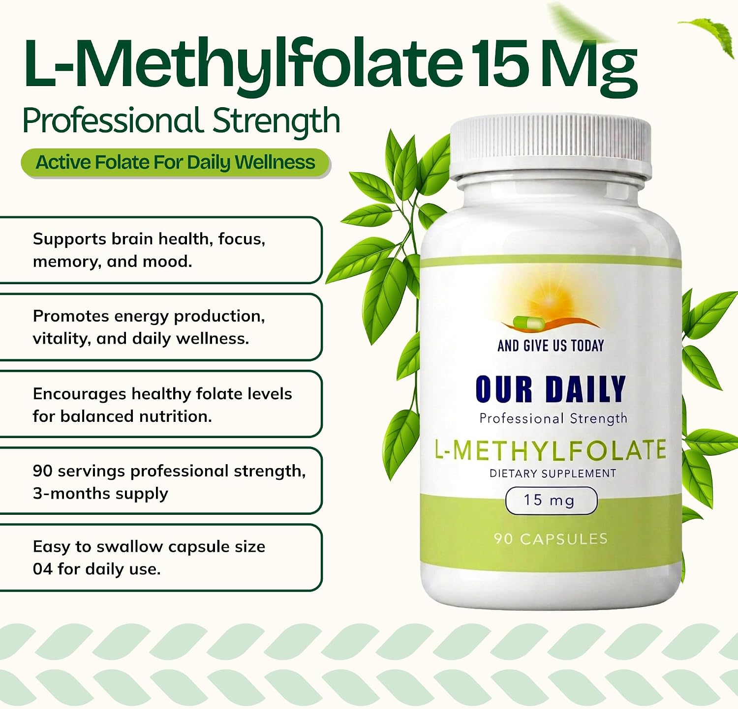 Our Daily Vites L-Methylfolate 15mg – Active 5-MTHF Methylated Folate Supplement, 90 Capsules - görsel 2