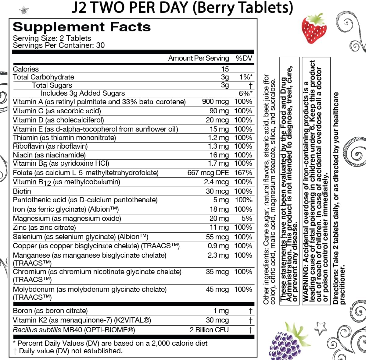 Bariatric Eating J2 Two per Day Multivitamin Chewable Berry Tablets – 30-Day Supply - görsel 2