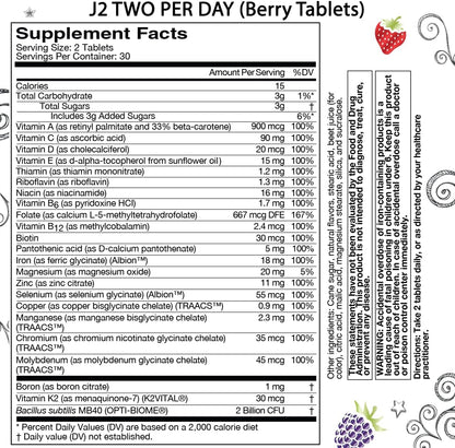 Bariatric Eating J2 Two per Day Multivitamin Chewable Berry Tablets – 30-Day Supply