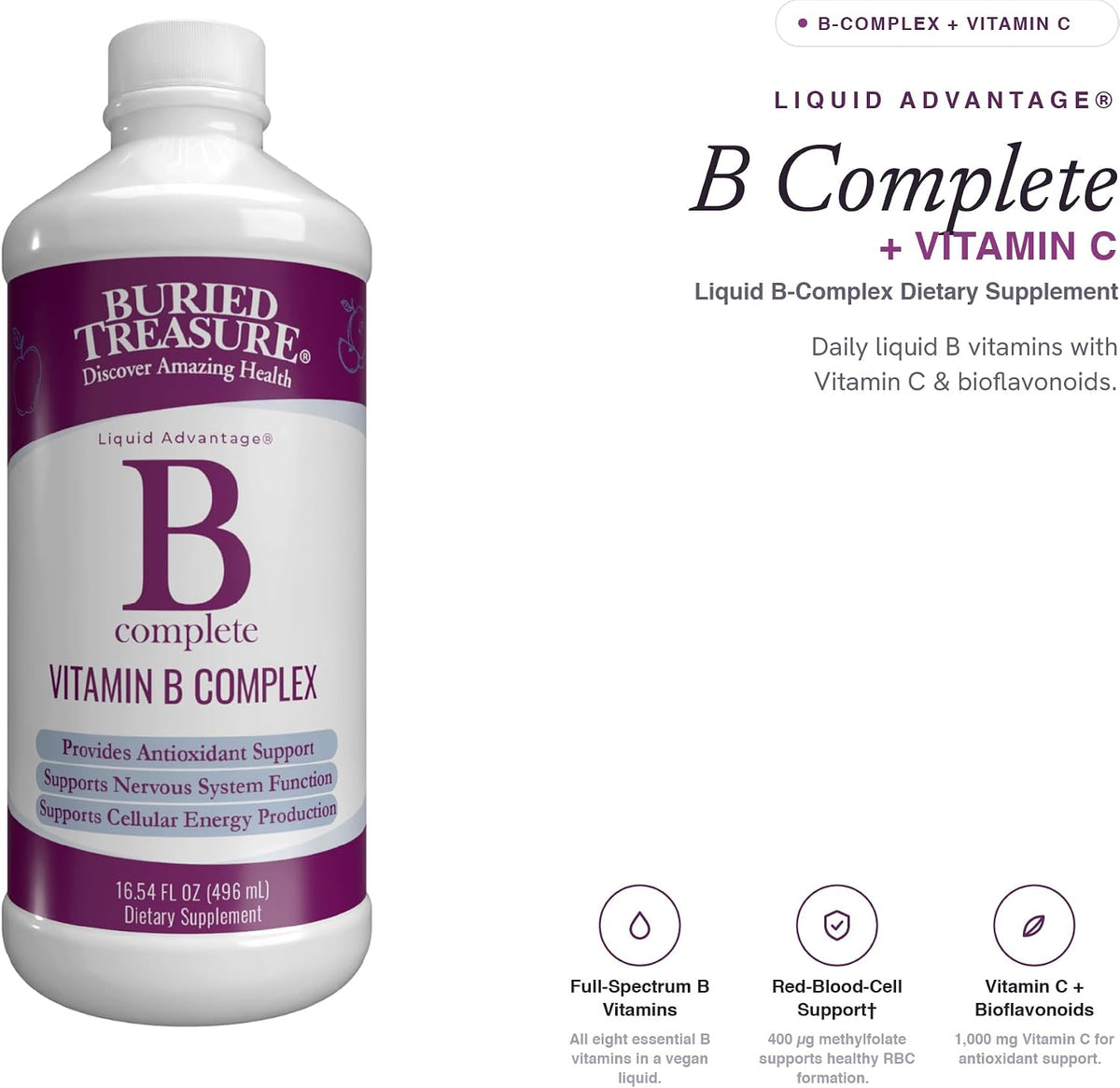 Buried Treasure B Complete Liquid Vitamin B Complex – Methylated B12 & B9, Vegan, Sugar-Free - görsel 5
