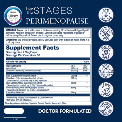 SOLARAY Perimenopause her Life Stages - Perimenopause Supplements for Women - Hot Flushes & Menopause Support with Saffron & Chasteberry - 60 VegCaps