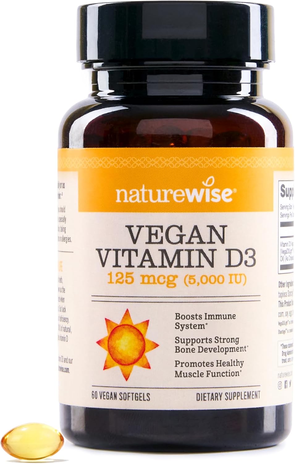 NatureWise Vegan Vitamin D3 5000 IU (125 µg) – from Lichen, with Organic Olive Oil, 60 Softgels - görsel 1