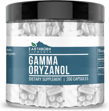 Earthborn Elements Gamma Oryzanol 200 Capsules, Pure and Undiluted, No Additives