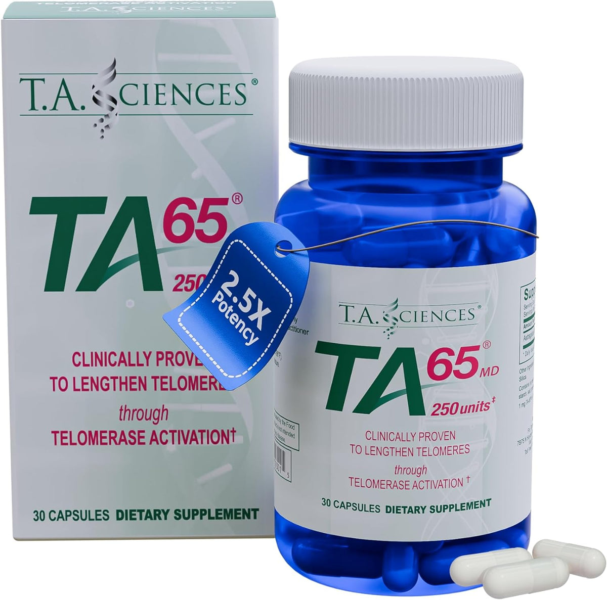T.A. Sciences TA-65 Telomere Activation Supplement, 2.5 Times Potency, 30 Capsules - görsel 1