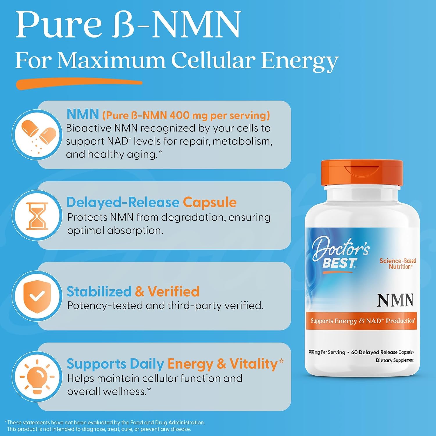 Doctor's Best NMN Supplement – 200 mg per Capsule, 60 Veg Caps, Supports NAD+ & Cellular Energy - görsel 5