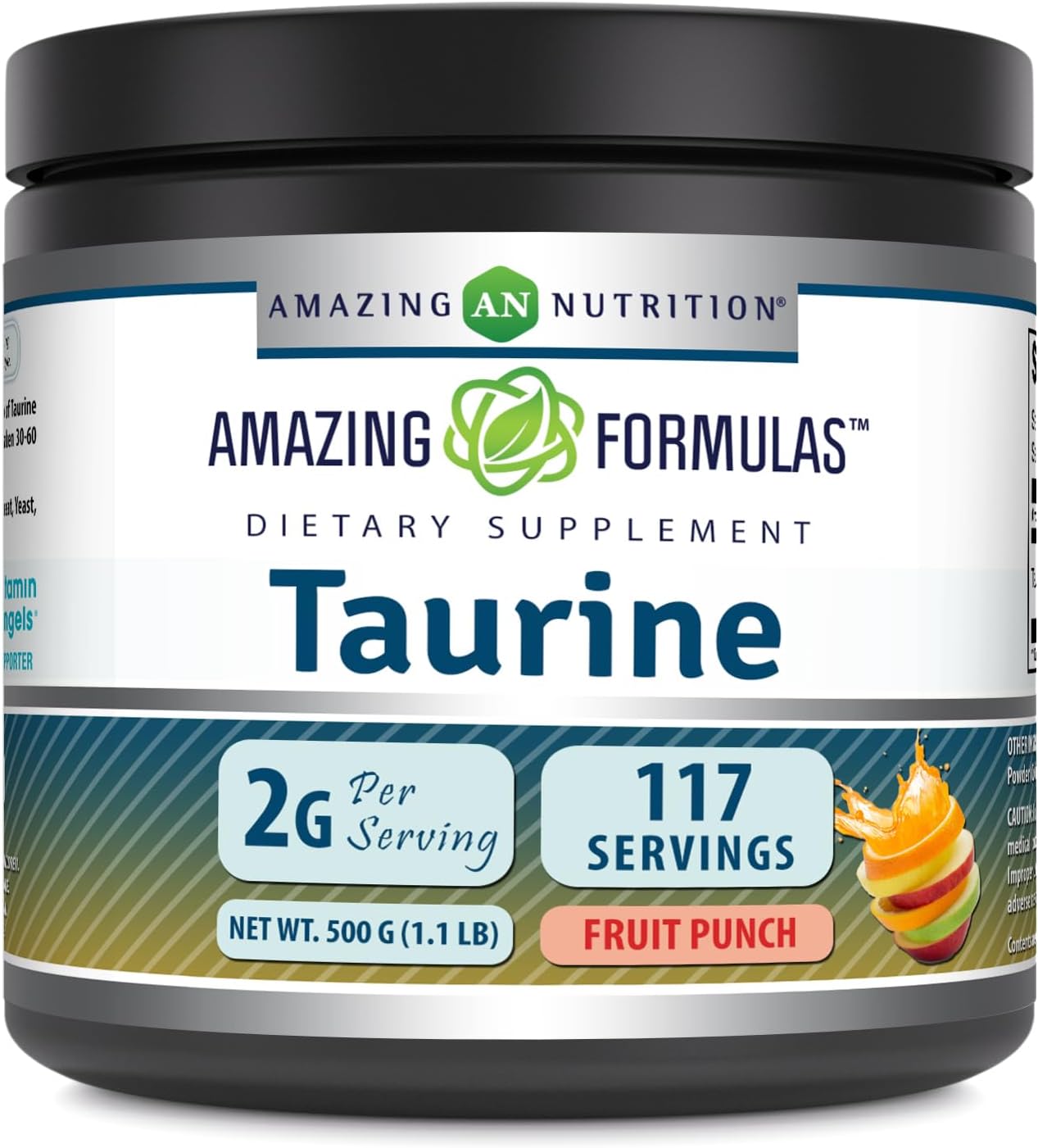 Amazing Formulae Taurine 500 g (1.1 lb) Powder Supplement | 2000 mg Per Serving | 111 Servings | Non-GMO | Gluten-free | Made in USA (Fruit Punch Flavour) - görsel 1