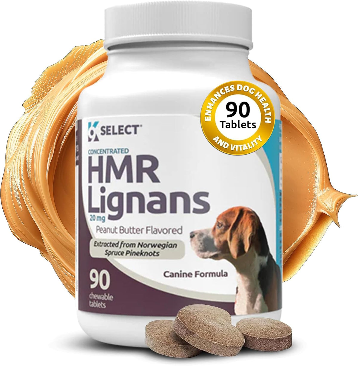 K9 Select HMR Lignans for Dogs – 20mg Norway Spruce Extract, 90 Tablets (Peanut Butter) - görsel 1