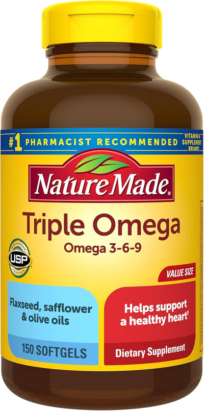 Nature Made Triple Omega 3-6-9 - Fish, Flaxseed, Safflower and Olive Oils - 180 Softgels