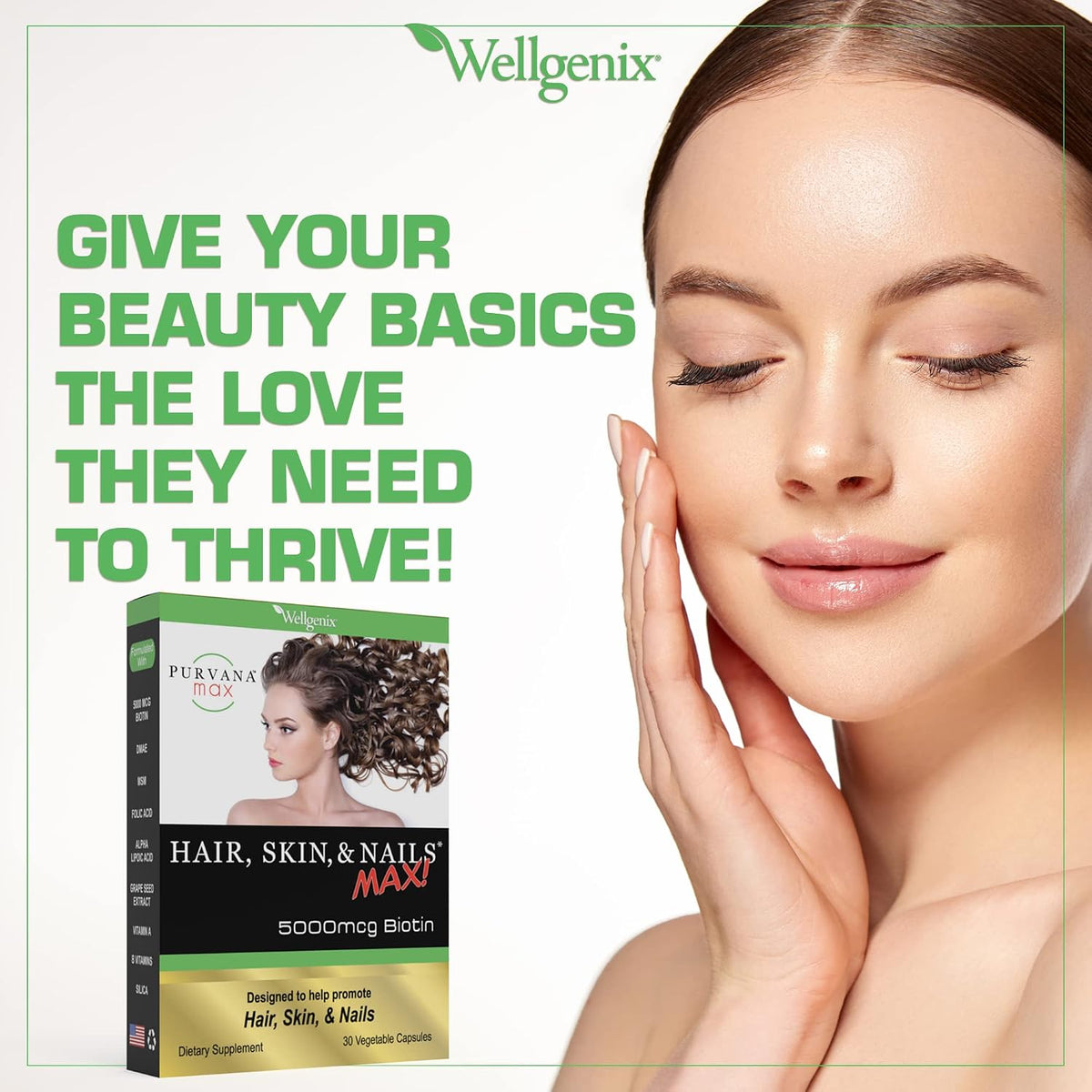 Wellgenix Purvana MAX Hair, Skin & Nails Supplement – 5000mcg Biotin with MSM & B-Complex – 60 Veggie Capsules (2-Pack) - görsel 4