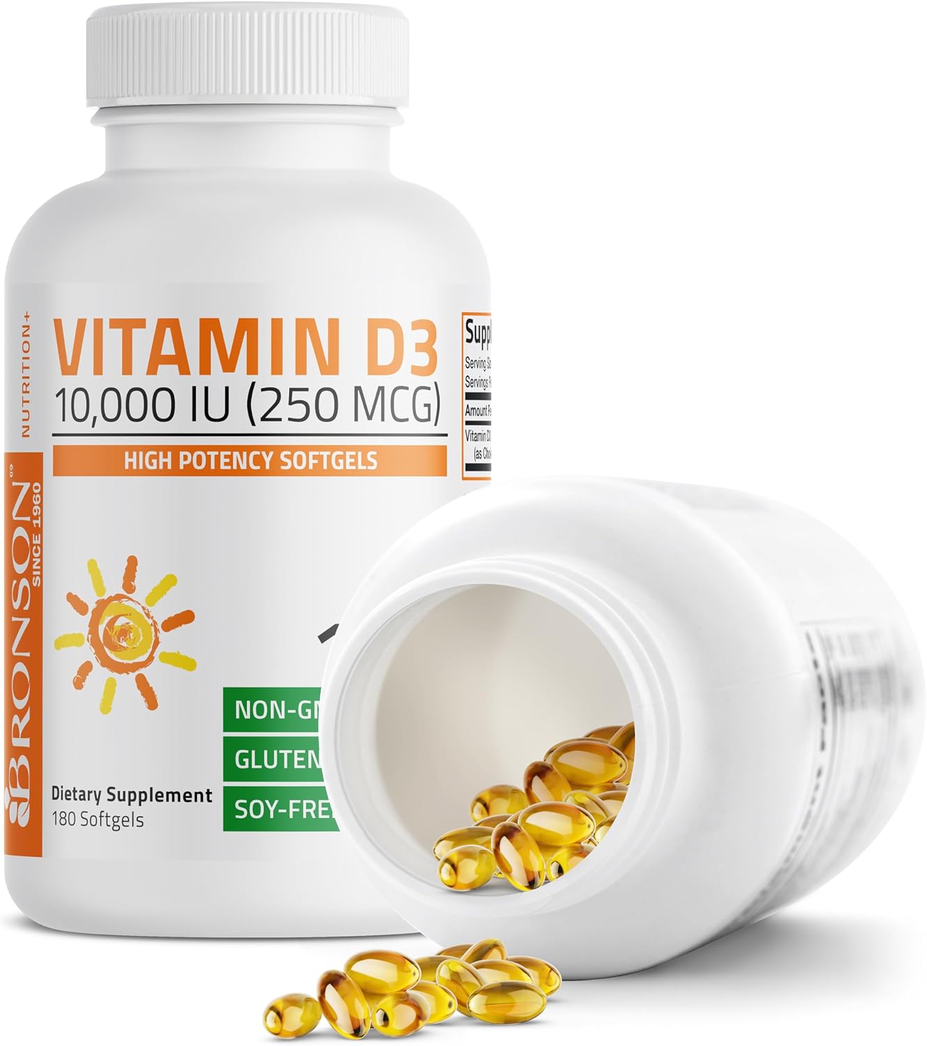 Bronson Vitamin D3 10,000 IU (250 mcg) High Potency - Supports Normal Immune System, Strong Bones, Muscles & Teeth - Non GMO, 180 Softgels - görsel 6