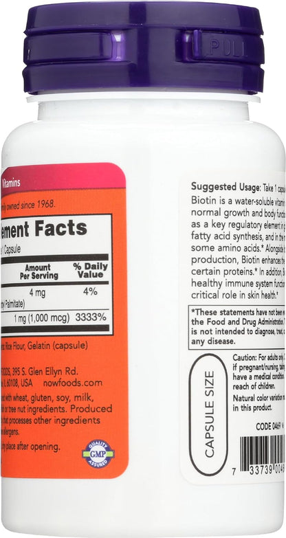 NOW Foods Biotin 1000 µg, 100 Capsules