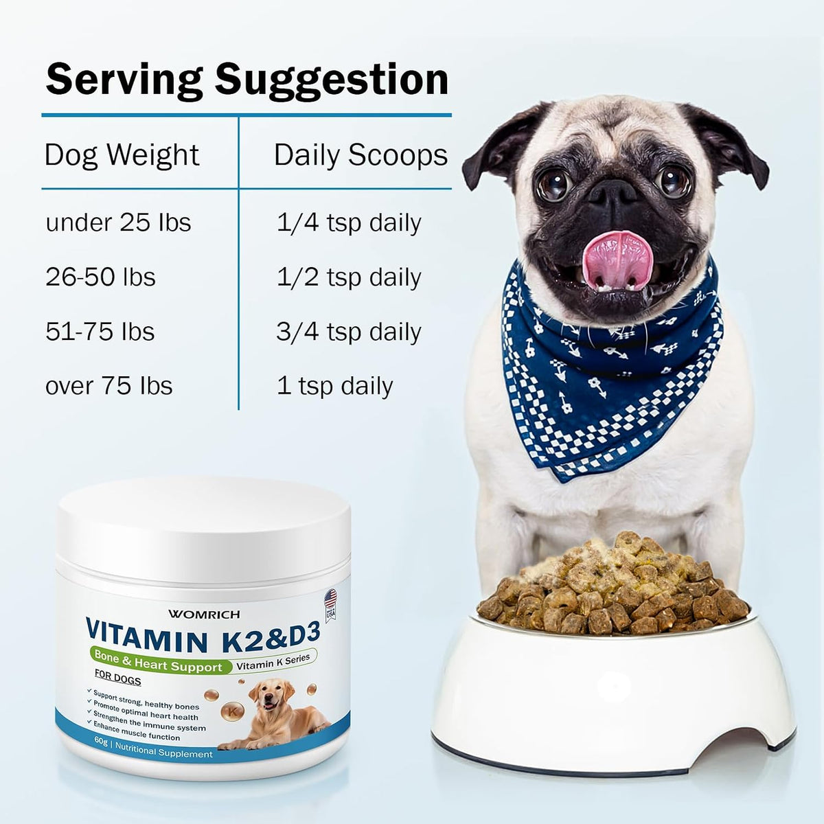 Vitamin K2 & D3 Supplement for Dogs – 60g | Vitamin Complex Supports Strong Bones, Cardiovascular Health, & Immune Function | Vitamins K for Dogs, Vitamins K1 & K2 (MK4 & MK7) + Vitamins D3 - görsel 4