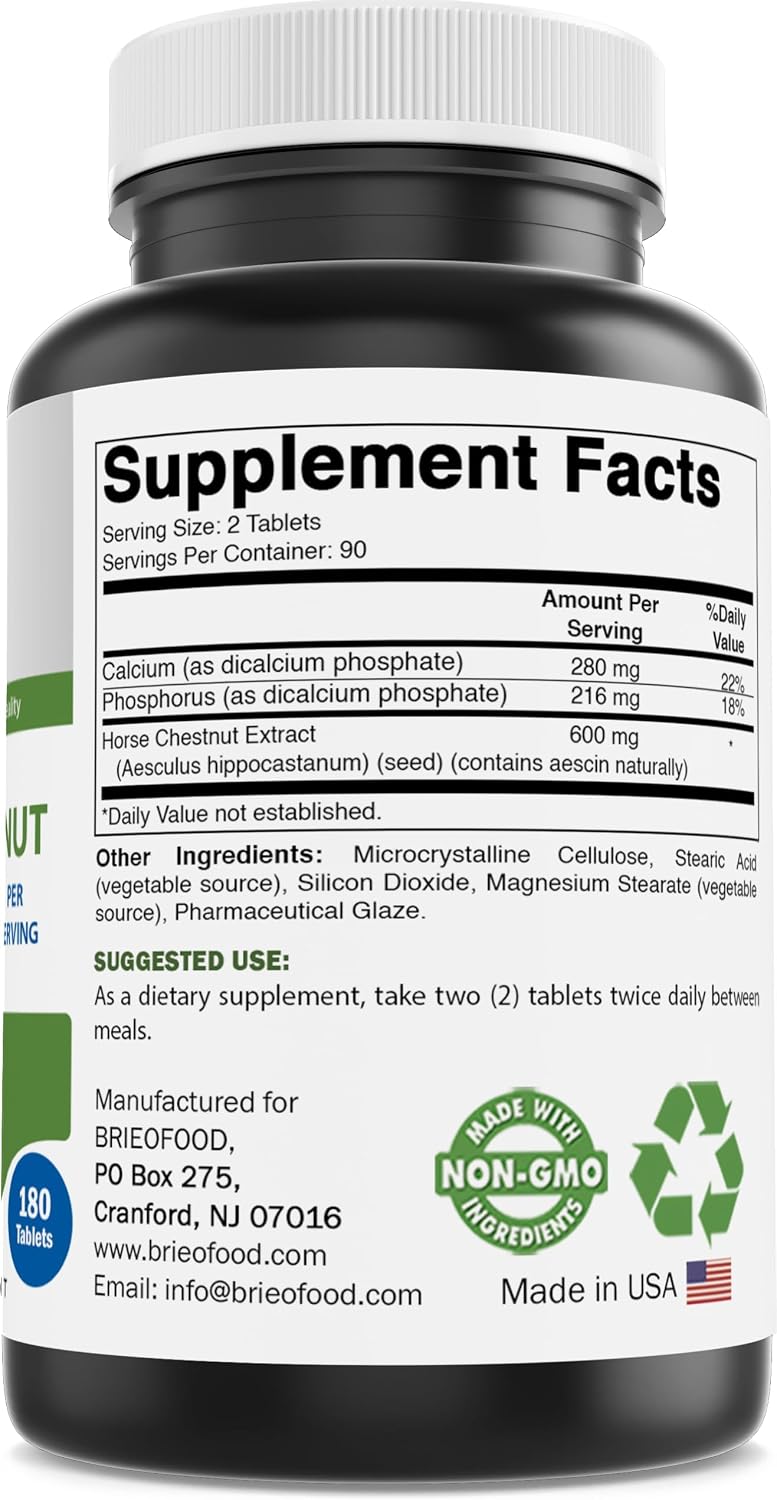 Brieofood Horse Chestnut Extract 600 mg per Serving - 180 Tablets - görsel 2