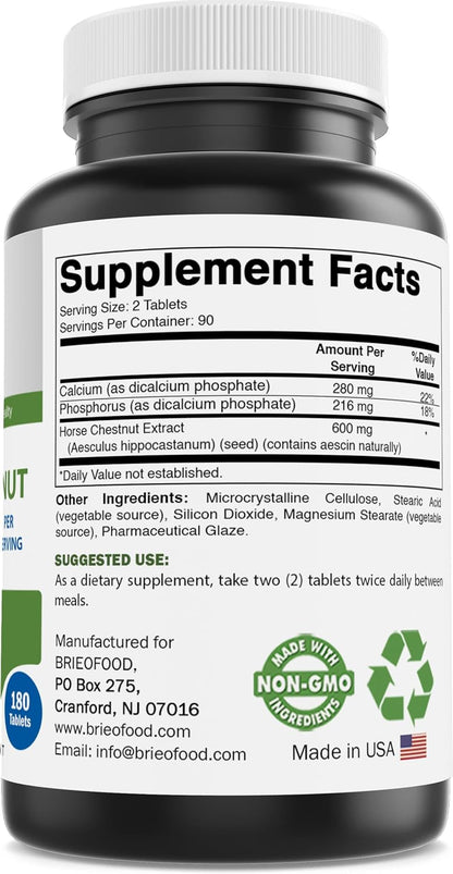Brieofood Horse Chestnut Extract 600 mg per Serving - 180 Tablets