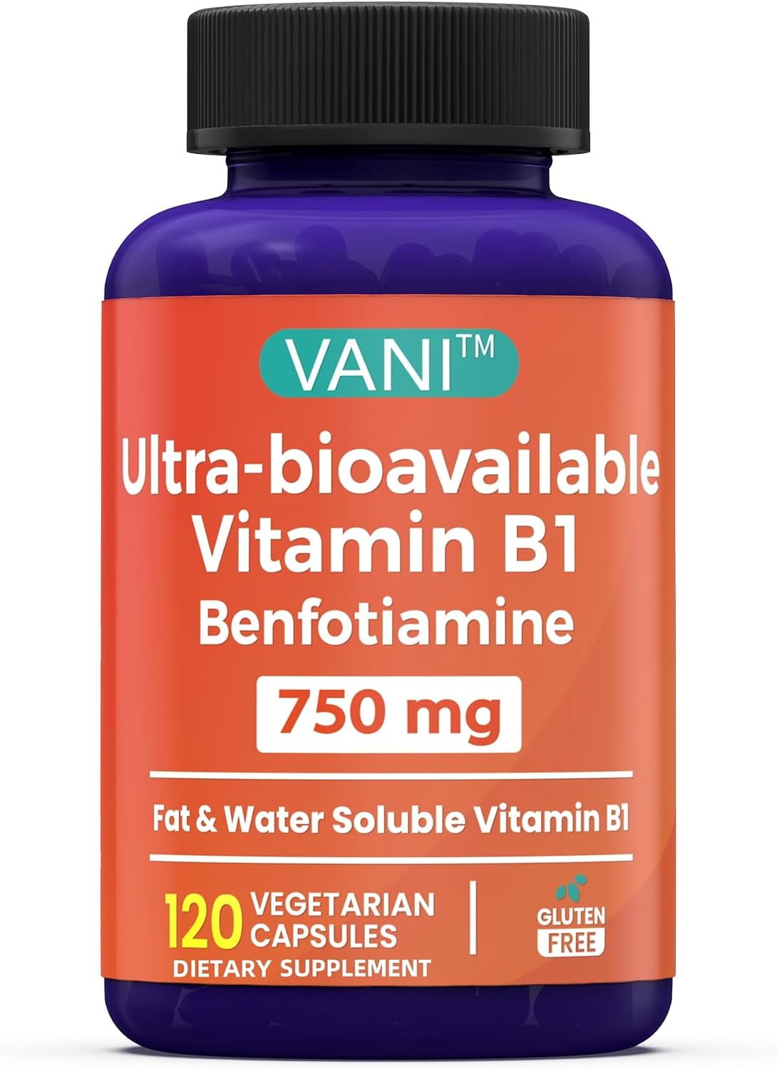 VANI 750 mg Benfotiamine with B1, 5 Times Fat- and Water-Soluble Thiamine B1 Supplement – Third-party tested, Gluten-free (120 Capsules) - görsel 1
