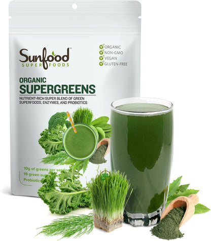 Sunfood Superfoods Organic Supergreens Blend – Greens Superfood Powder, 227g