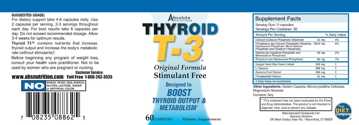 Absolute Nutrition Thyroid T3 Radical Metabolic Support - Thyroid Supplement for Women and Men, Energy and Focus, Natural Formula, Non-GMO, No Caffeine, 2 Pack (60 Servings, 120 Capsules) - görsel 2