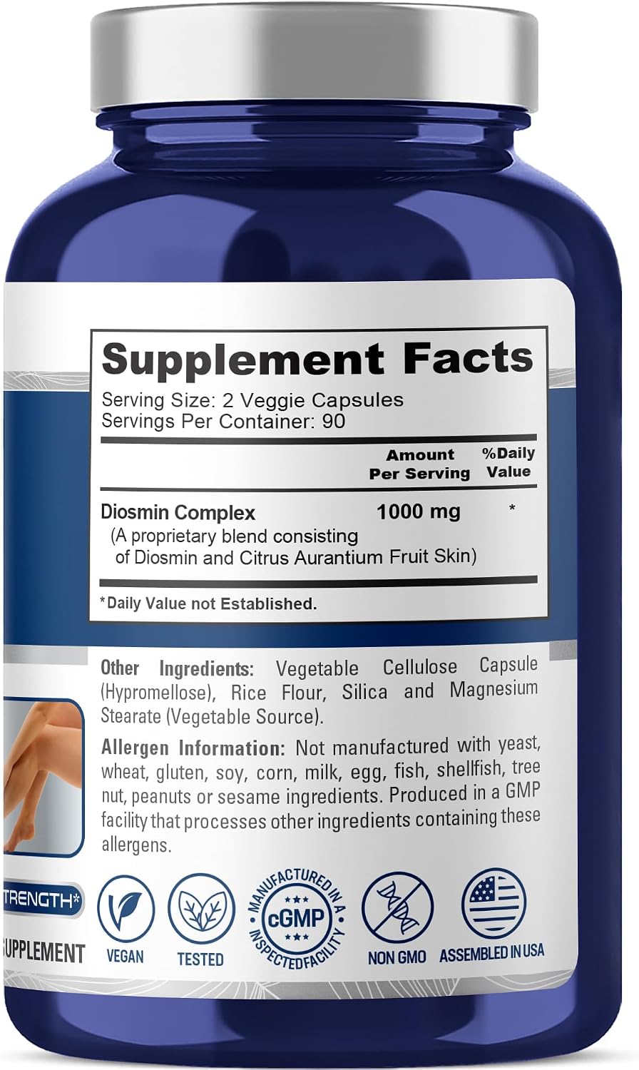 NusaPure Diosmin Complex 1,000mg per Serving (180 Veggie Capsules) - Non-GMO, Vegan - görsel 2