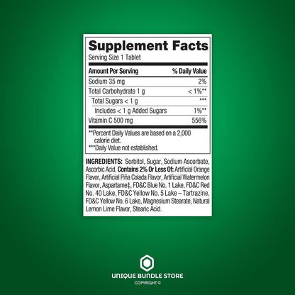 Vitamin C 500mg, Tropical Fruit Flavour 200 Tablets, Chewable Vitamin C, Food Supplement + 7 Day Tablet Organiser Included (Pack of 2)