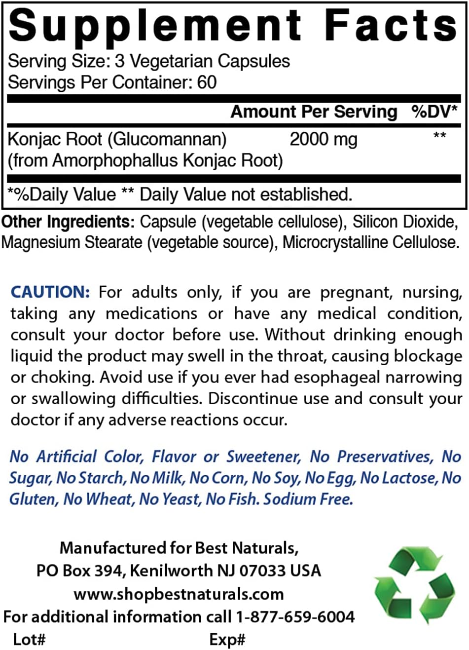 Best Naturals Konjac Root 2000mg, 180 Capsules - görsel 2