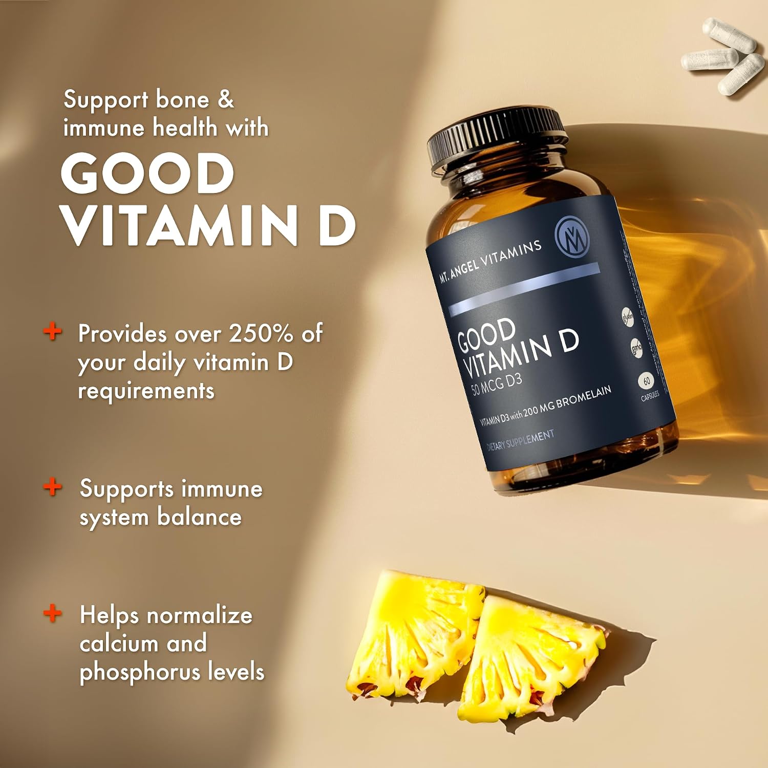 Mt. Angel Vitamins - Good Vitamin D, 2000 IU Vitamin D3 with Bromelain (60 Capsules) - görsel 5
