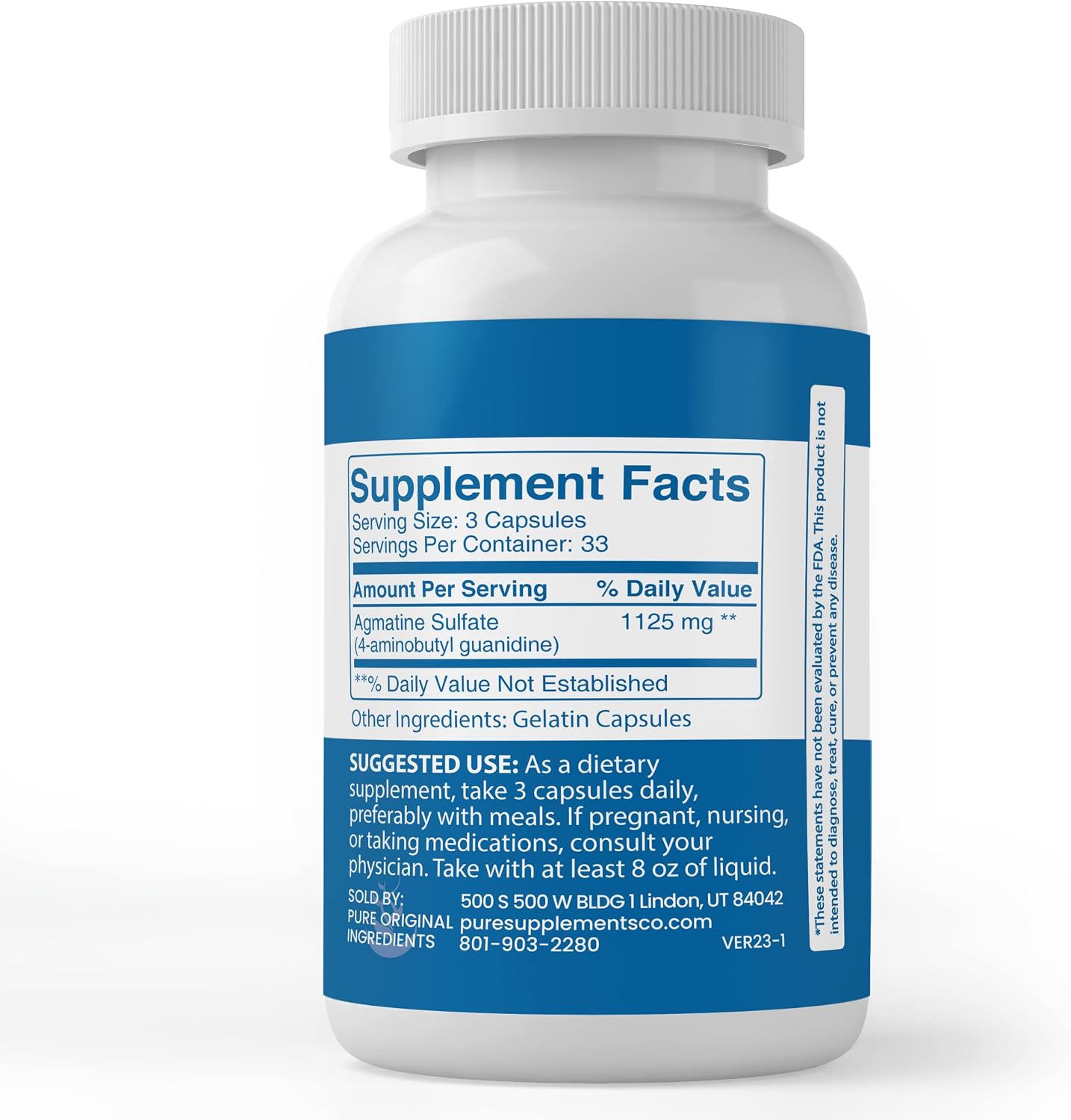 PURE ORIGINAL INGREDIENTS Agmatine Sulphate (100 Capsules) Always Pure, No Additives Or Fillers, Lab Verified - görsel 3
