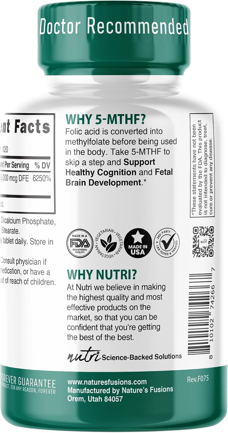 Nutri 5-MTHF L-Methylfolate 15 mg - 120 Vegan Tablets - görsel 3
