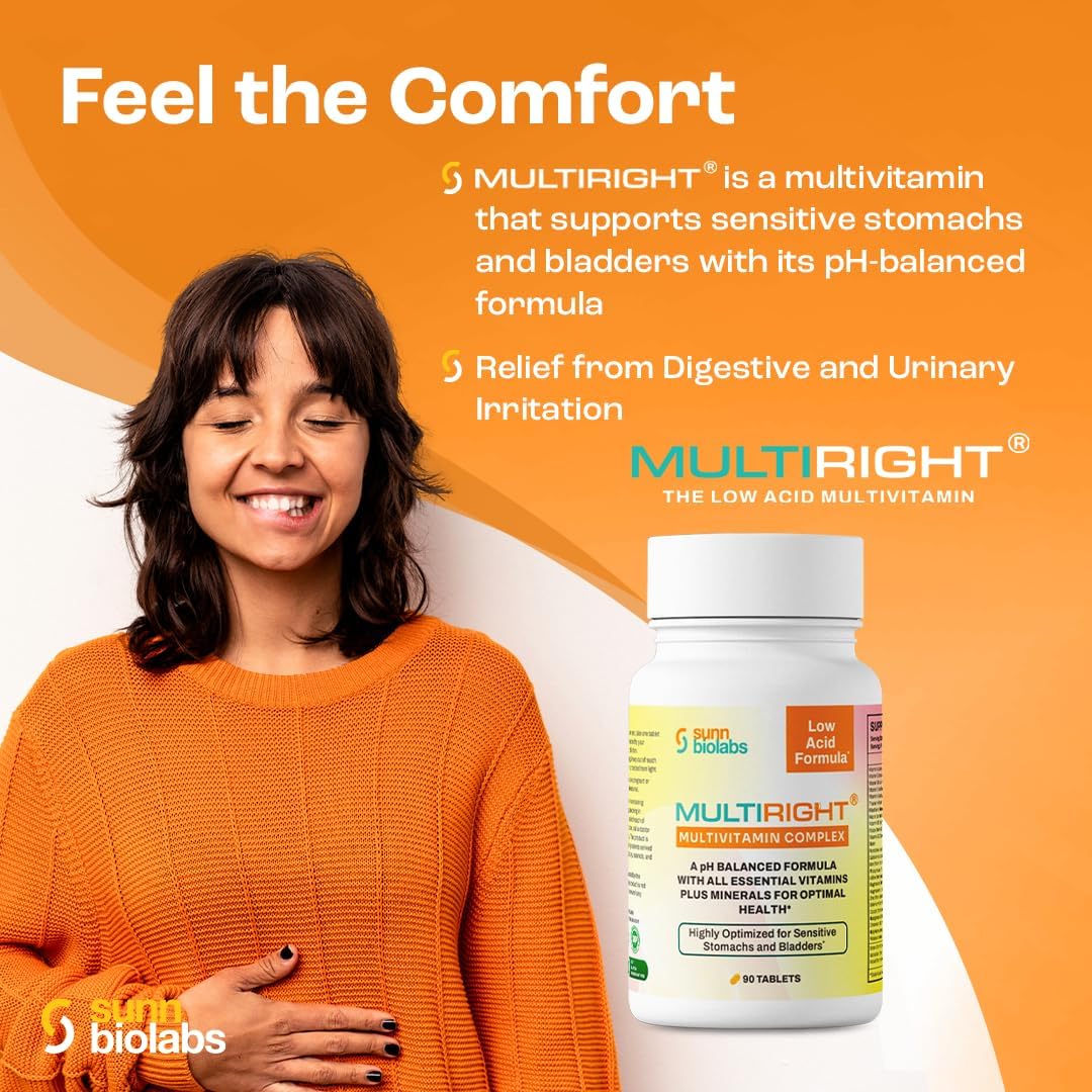 MULTIRIGHT Low Acid Multivitamin | Bladder-Friendly | 14 Vitamins and 14 Minerals | pH Balanced | 90 Tablets - görsel 6