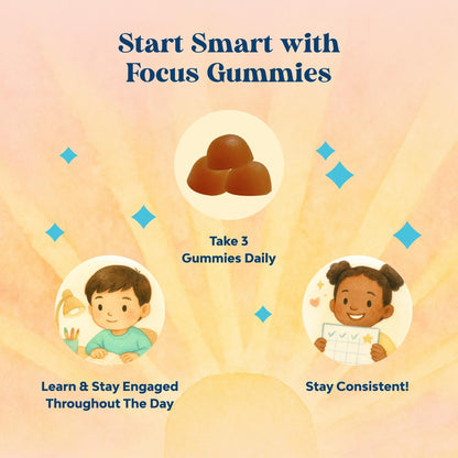 Kids Focus Gummies - Brain Support for Children with Green Tea Extract, B6 & B12 - 90 Gummies