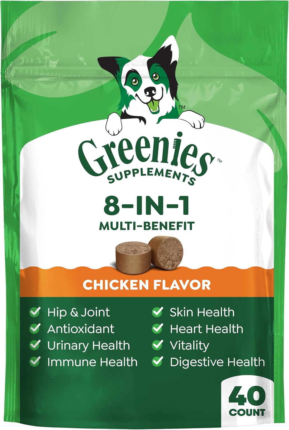 Greenies Supplements 8-in-1 Multi-Benefit Soft Dog Chews, Chicken Flavour, 7.76 oz. Pouch, 40 Count - görsel 1