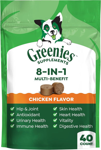 Greenies Supplements 8-in-1 Multi-Benefit Soft Dog Chews, Chicken Flavour, 7.76 oz. Pouch, 40 Count