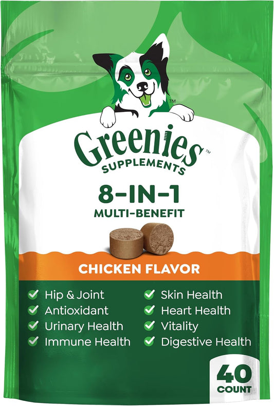 Greenies Supplements 8-in-1 Multi-Benefit Soft Dog Chews, Chicken Flavour, 7.76 oz. Pouch, 40 Count