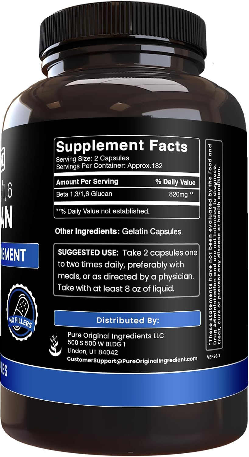 PURE ORIGINAL INGREDIENTS Beta Glucan 1,3/1,6 (365 Capsules) – No Fillers, Laboratory Verified - görsel 2