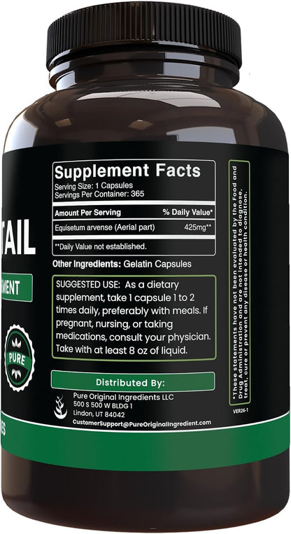 PURE ORIGINAL INGREDIENTS Horsetail (365 Capsules) No Magnesium or Rice Fillers, Always Pure, Lab Verified