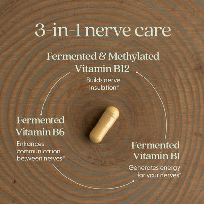 New Chapter Nerve Health Supplement for 3-in-1 Support from Head to Toe - Vitamin B1 Generates Energy for Nerves, Vitamin B6 Enhances Healthy Transmission, Vitamin B12 Builds Insulation, 30 Capsules