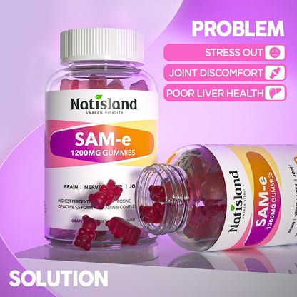 SAM-e with L-Tyrosine Gummies, Methylated B-Vitamin Complex & NAC - 60 Gummies