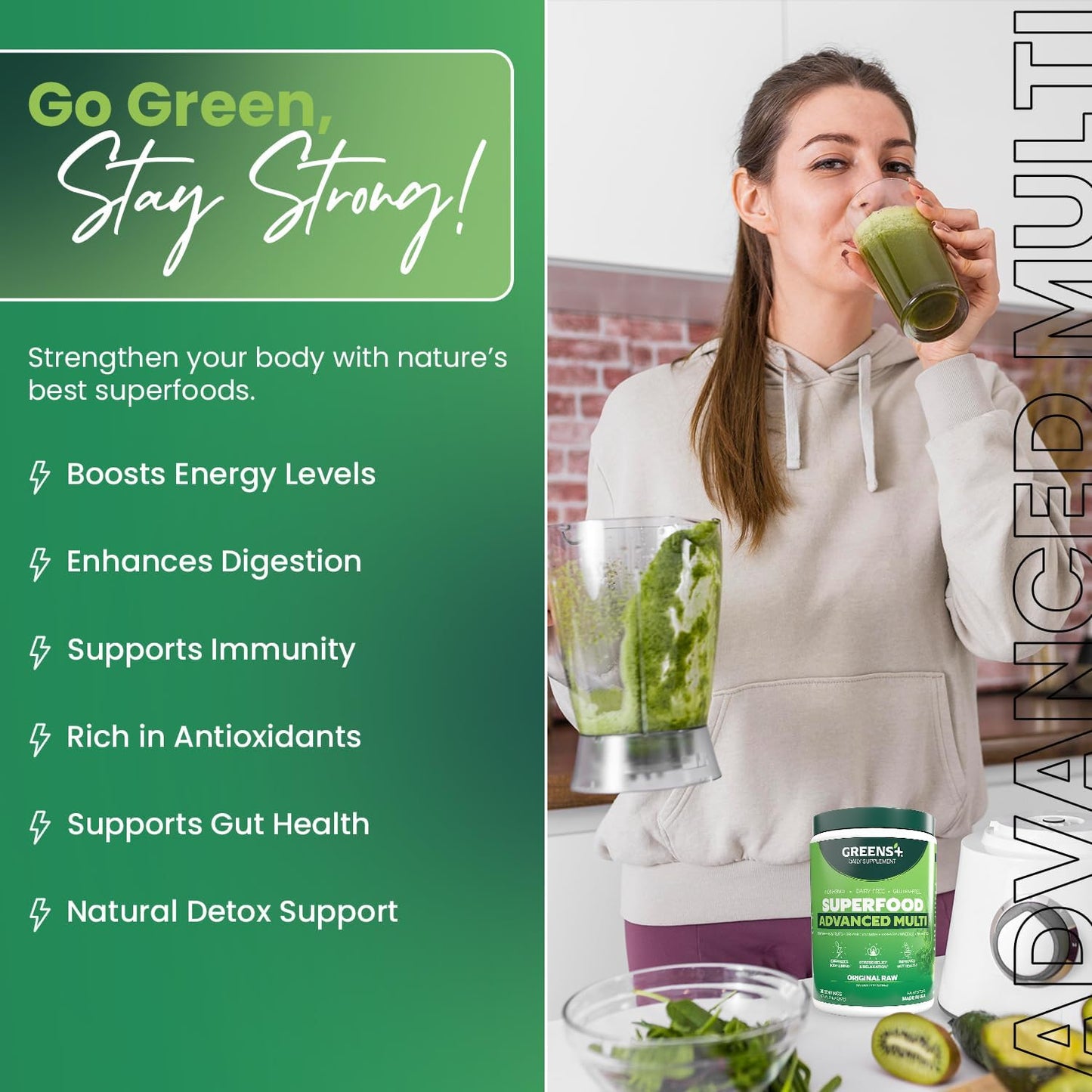 Greens+ Advanced Multi Raw Superfood Powder – Vegan Superfood Greens Supplement - görsel 4