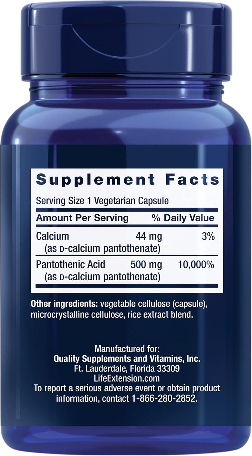 Life Extension Pantothenic Acid 500 mg, Vitamin B5 with Calcium, 100 Capsules - görsel 2