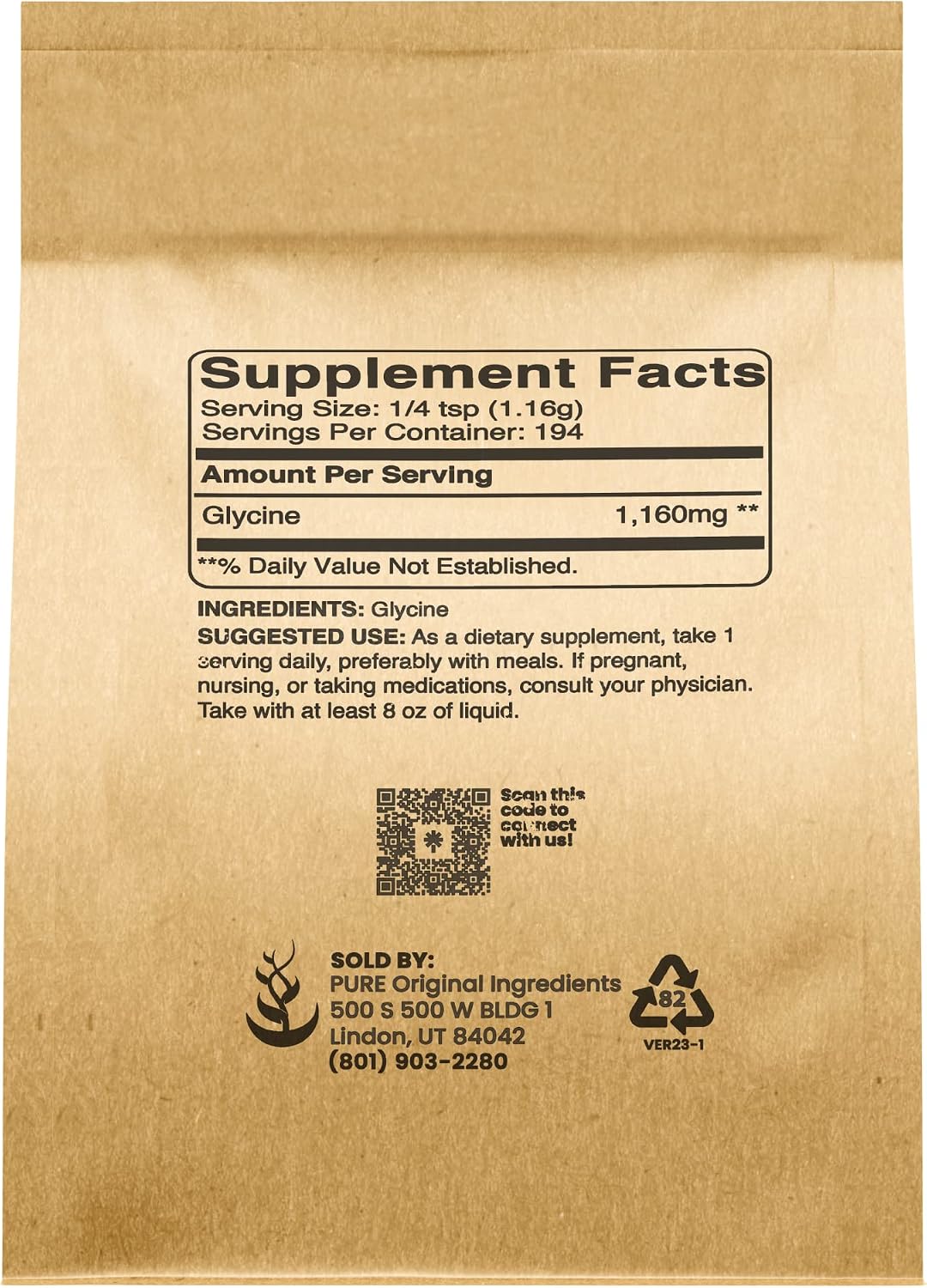 Pure Original Ingredients Glycine Powder (227g) - Non-GMO, Non-Essential Amino Acid - görsel 2