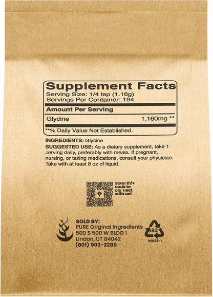 Pure Original Ingredients Glycine Powder (227g) - Non-GMO, Non-Essential Amino Acid
