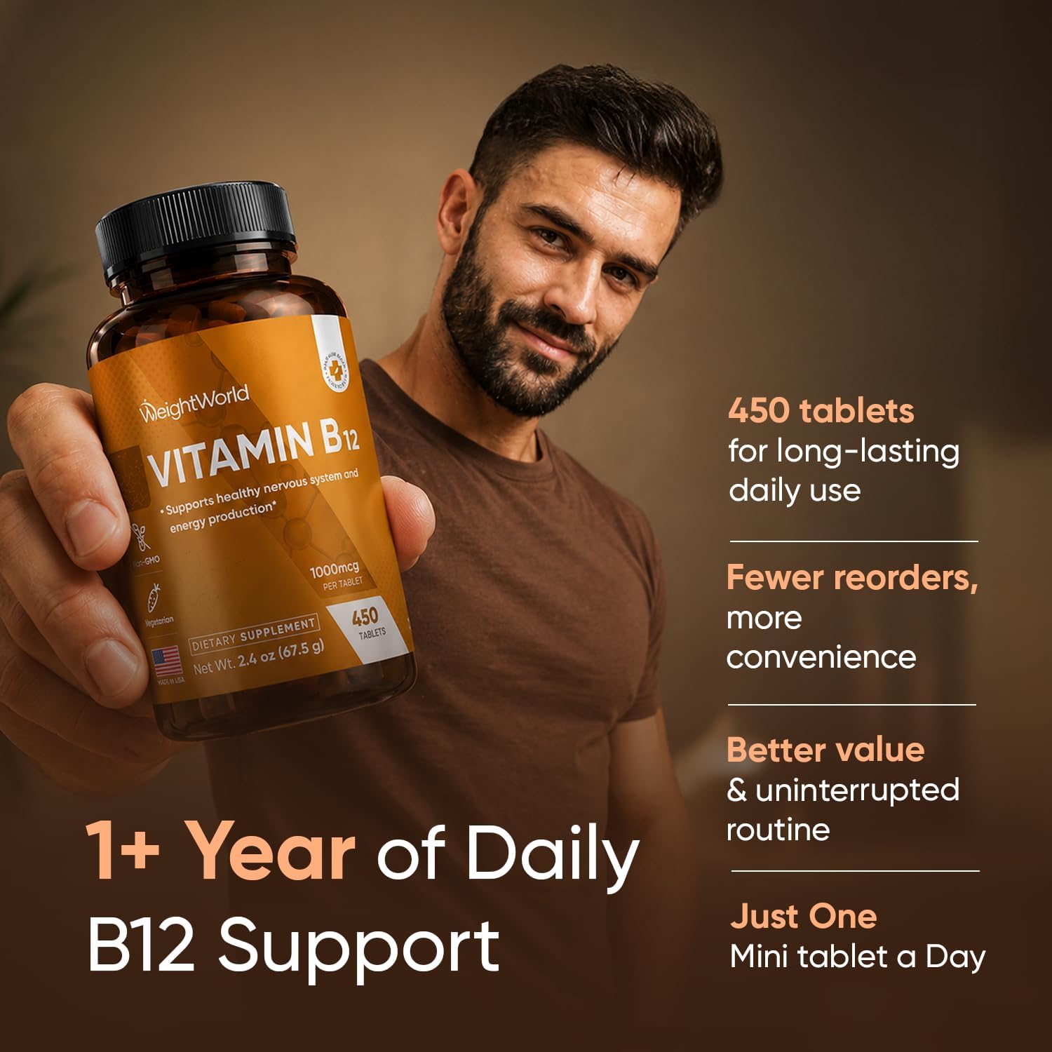 WeightWorld Vitamin B12 1000 mcg - 450 Mini Tablets - Methylcobalamin - görsel 10