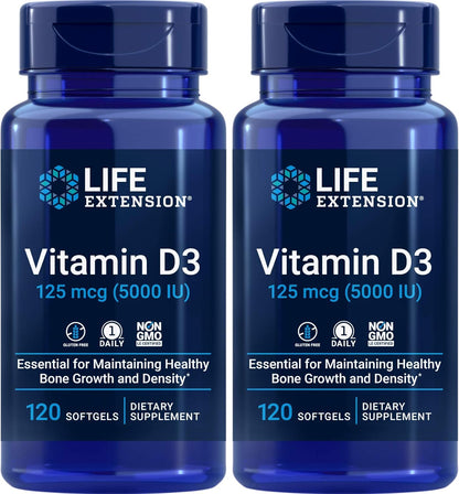 Life Extension Vitamin D3 5000 IU, 120 Softgels, 125mcg