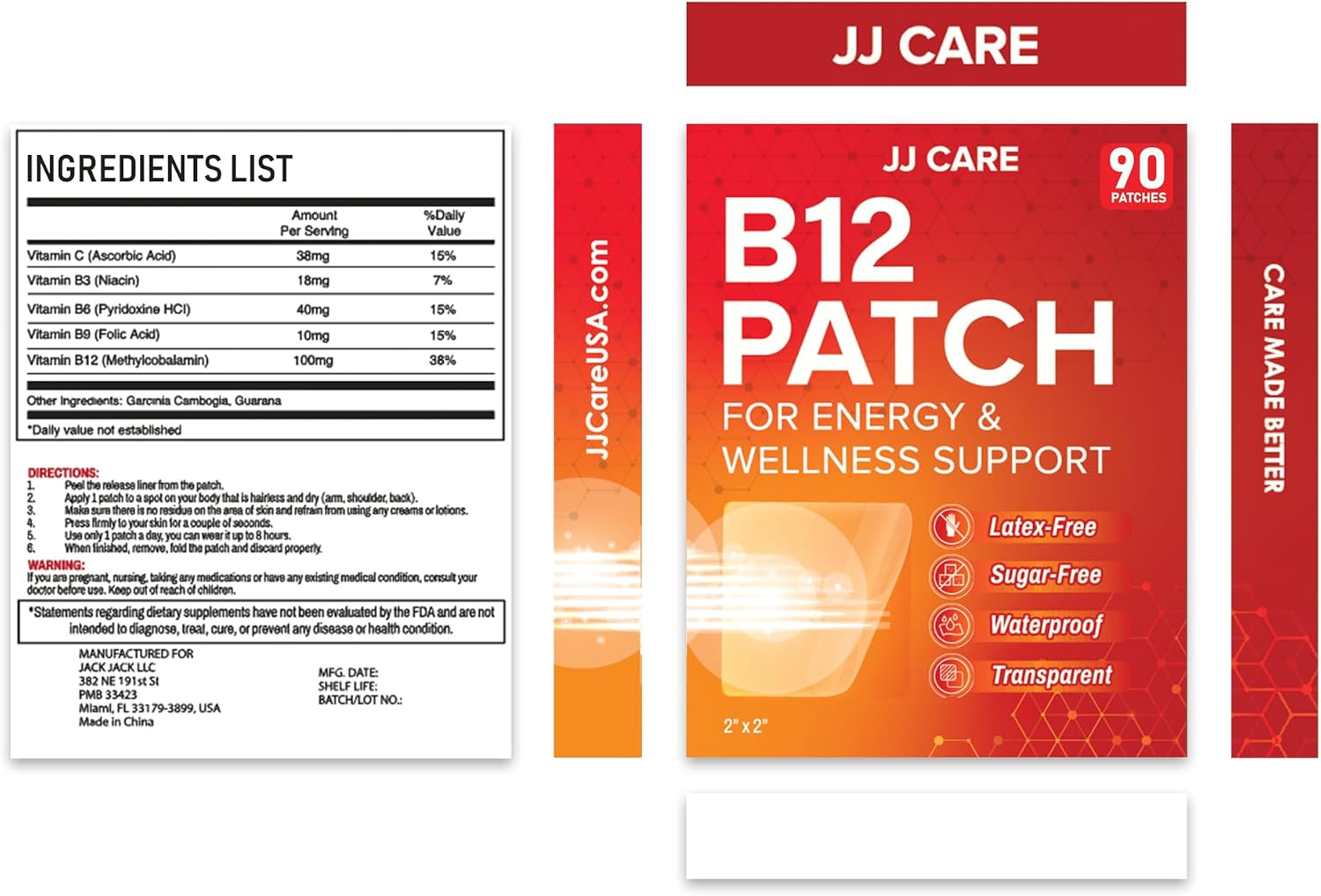 JJ CARE B12 Patches (Pack of 90) - Transdermal Vitamin B12 for Energy Support, 3-Month Supply - görsel 8