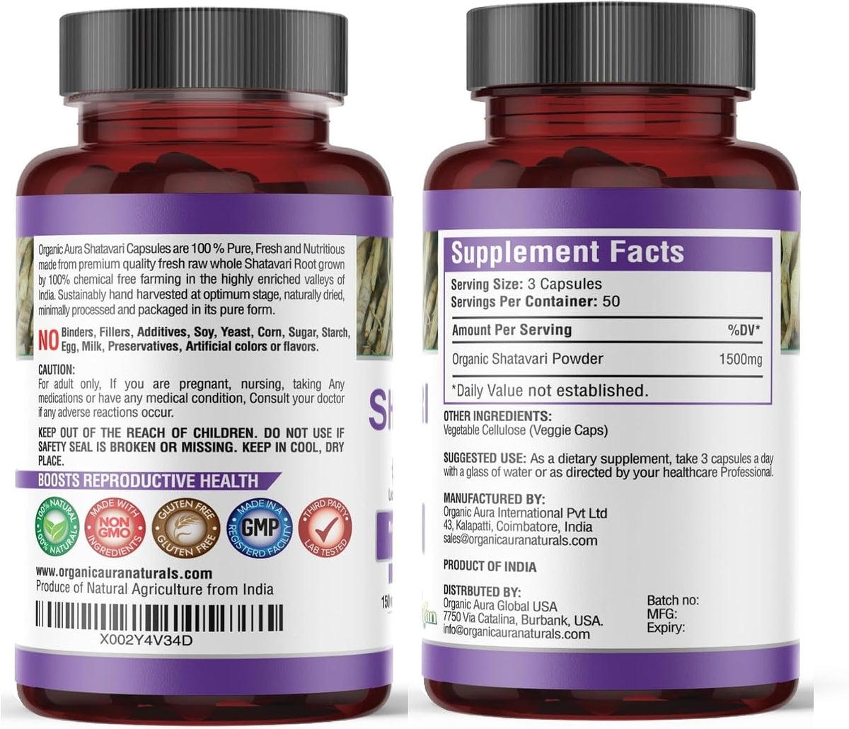 Shatavari Root Powder Capsules. Original and Whole Root Herbal Supplement. Daily Women's Wellness & Vitality Support. Pure, Safe & Minimally Processed. Veg Capsules - No Fillers or Additives. - görsel 2