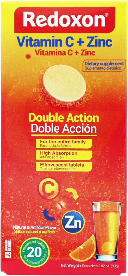 Redoxon Vitamin C + Zinc Effervescent Tablets, Orange Flavour (20 Tablets)
