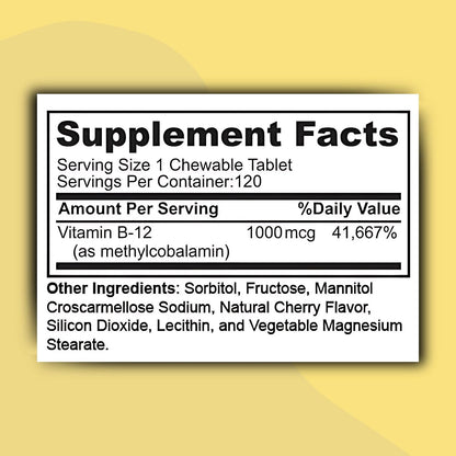 Zaytun Halal Vitamin B12 1000mcg Chewable Tablets - Vegan, Dairy-Free, 4-Month Supply