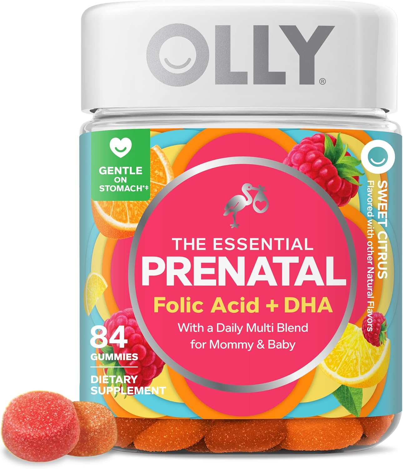 OLLY Prenatal Multivitamin Gummy, Daily Multi Blend for Mummy & Baby, Folic Acid, Omega 3 DHA, Vitamins A & D, Sweet Citrus Flavoured, 42 Day Supply - 84 Count - görsel 1