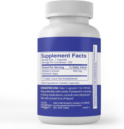Pure Original Ingredients Blueberry 10:1 Extract, 100 Capsules – No Additives, Lab Verified