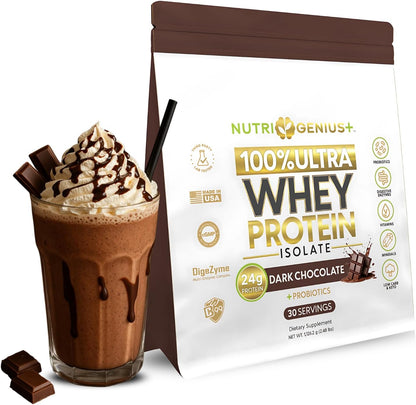 All-in-One Nutrition Whey Protein Isolate with Probiotics, Digestive Enzymes, Vitamins and Minerals, Chocolate, 30 Servings, Gluten-free, Keto Friendly, No Sugar